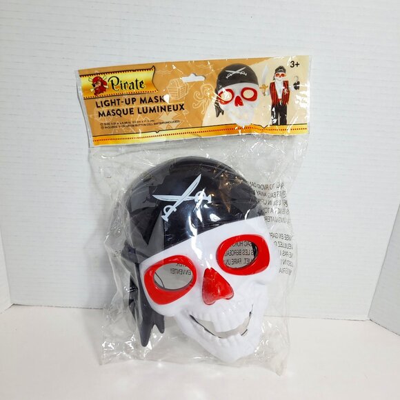 Pirate Skeleton Light Up Mask Black & White Hard Plastic Halloween Costume Mask - Picture 1 of 5